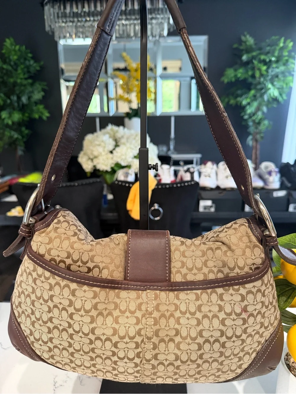 Coach SoHo Signature Canvas and Leather Shoulder Bag in Brown 